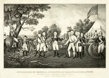 General Burgoynes kapitulation i Saratoga, N.Y., 17 oktober 1777, pub. N. Currier