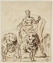 Cybele på vagn tecknad av Lions