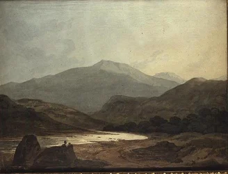 Moel Hebog: tittar ner i dalen från nära Dinas Emrys