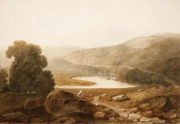 No.1607 Vale of the River Mawddach, Wales, ca 1805 (akvarell & svart krita på papper)