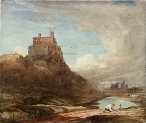 Vy över Holy Island Castle