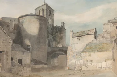 Befäst ingång till en walesisk stad East Gate i Caernarvon, ca. 1802.
