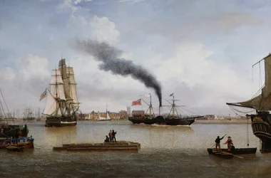 S.S. Forfarshire lämnar Hull på sin sista resa (olja på duk)