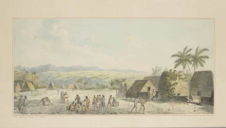 19: An Inland View, on Atooi, från en serie akvareller som illustrerar Captain Cooks sista resa, ca 1773-84