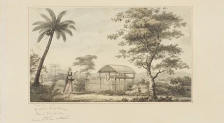 45: View of a Tomb, från en serie akvareller som illustrerar Captain Cooks sista resa, ca 1773-84 (akvarell på papper)