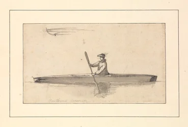 En teckning med titeln "Northwest American Canoe" i en skissbok av John Webber