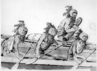 Dubbelkanot med rodare, Hawaii, 1700-tal