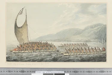 F.35 Tereoboo, kung av Owyhee, kommer med presenter till Capt. Cook, ca 1773-84 (akvarell)