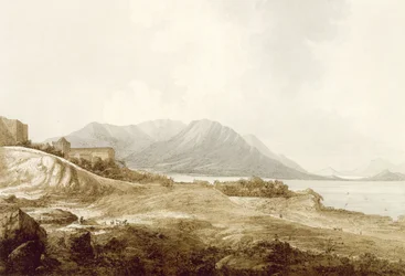 View in Macao inklusive Residence of Camoens där han skrev sin Lusiad, från "Views in the South Seas", pub. 1788