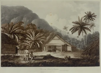 Vy över ön Cracatoa, ur "Vyer i Söderhavet", utg. 1789 (etsning)