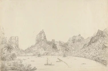 Utsikt över hamnen i Taloo på ön Eimeo