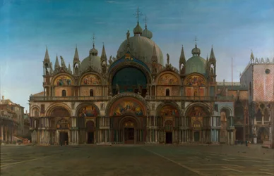 Västra fasaden av basilikan San Marco, Venedig, Italien
