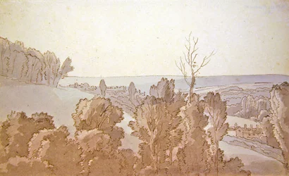 A View at Bridewell (penna & bläck och blå och grå tvättar på papper)