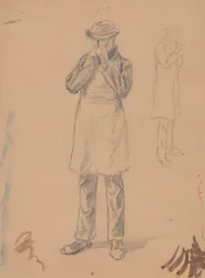Karikatyr av sig själv och av E. A. Abbey (recto); Två studier av en stående man (verso)