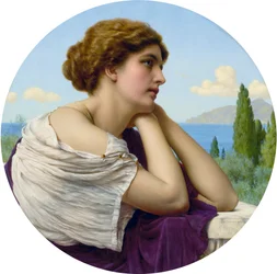 Hjärtat på hennes läppar och själen i hennes ögon av John William Godward
