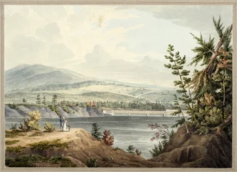 Hudson River Bridge nära Waterford, New York, 1832 (akvarell, gouache, selektiv glasering, grafit och utskrapa på papper på kort)