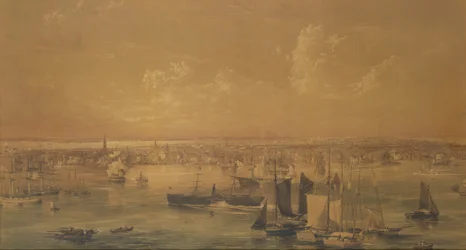 New York från East River, 1852 (tvätt, gouache och grafit)