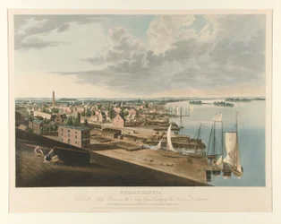 Philadelphia från Ship House i Navy Yard tittar uppför floden Delaware