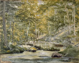 Woodland Pool with Men Fishing, 1870 (wc on paper)swed