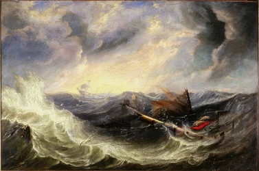 Havslandskap med vrak (olja på duk)