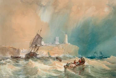 En handelsbrigg springer ut från Tynemouth