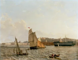 Utsikt över Themsen till Greenwich med Greenwich Hospital,