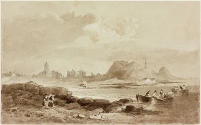 Holy Island (penna och akvarell (sepia) på papper)