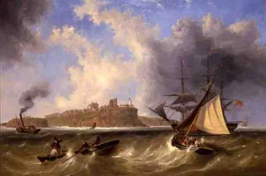 Havsutsikt över Tynemouth Haven (olja på duk)