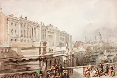 Somerset House och St Pauls från Waterloo Bridge (bodycolour)