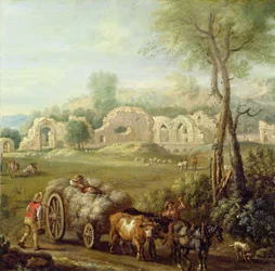 Haycart Passing a Ruined Abbey, ca 1740-50 (olja på duk)