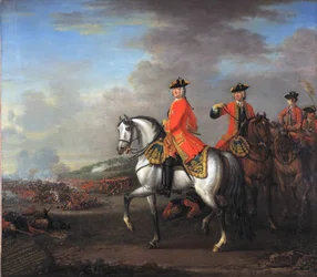 Kung George II (1683-1760) vid slaget vid Dettingen, med hertigen av Cumberland och Robert, 4:e Earl of Holderness, 27 juni 1743, ca 1743