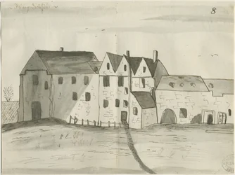 Lichfield - Greyfriars: penn- och tvättteckning, nd [1784] (ritning)