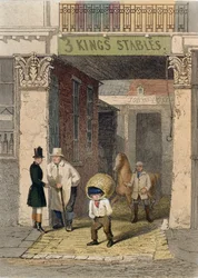 Rester av Clarendon House, Three Kings Livery Stables, Piccadilly, från 