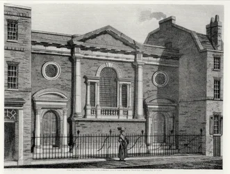 Church of St. Alphage, etsat av J. Skelton för Architectural Series of London Churches, pub. av J. Booth, 1814