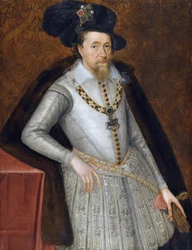 Jacques VI et Ier - Jacques Stuart - Porträtt av kung James I av England (1566-1625) av John De Critz (Decritz), den äldre (1551/2-1642), tidigt 1600-tal. - Olja på trä