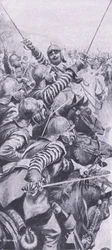 Kavalleriets engagemang vid slaget vid Edgehill, 23 oktober 1642, illustration från brittiska striderna på land och hav, 1915