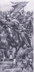 Löjtnant John Smith återtar kungens standard vid Edgehill, 23 oktober 1642, illustration från British Battles on Land and Sea, 1915