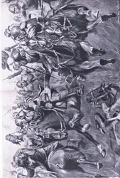 Marston Moor, 2 juli 1644: Det skotska kavalleriet under Leslie attackerar prins Ruperts flank, illustration från brittiska striderna på land och hav, 1915