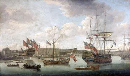 Lansering vid Deptford Dockyard, ca 1750