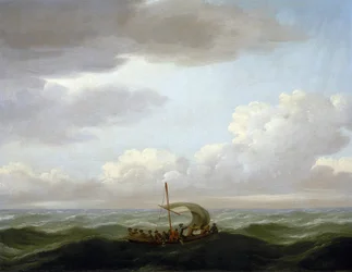 Besättningen på galeasen "Luxborough" i en livbåt. Oljemålning, ca 1727, av John Cleveley (1712-1777).