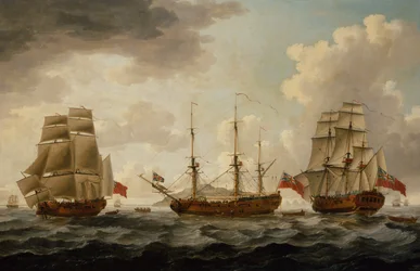 H.M.S. Tyrall på tre positioner utanför Antigua