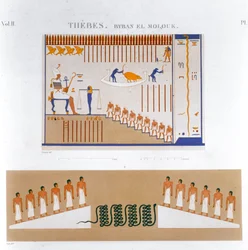 Illustrationer av fresker från Byban el Molouk, Thebe, Egypten, 1822