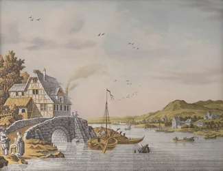 Hus längs en flod