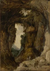 Landskap med grotta och en ryttare