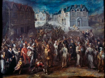 Religiösa krig mellan katoliker och protestanter: "" Procession av förbundet 1590 eller 1593"". Målning av Joos Van Winghe (1544-1603), Nederländerna