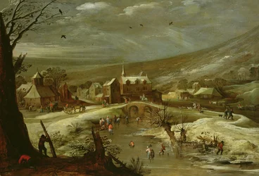 Landsbygd med skridskoåkare