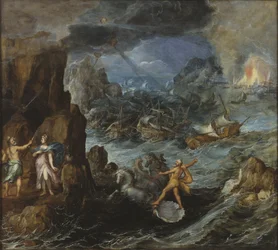 Skeppsbrott av den grekiska flottan på resan hem från Troja, ca 1585-90