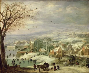 Village Landscape in Winter, c.1615-20 (oil on copper