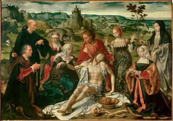 Altartavla över Kristi beklagande. Holländsk målning av Joos Van Cleve (1485-1540)