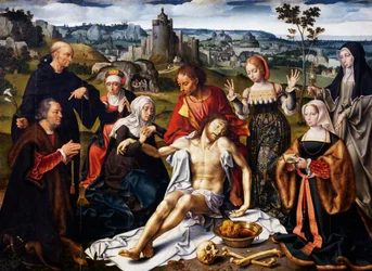 Deposition of Christ, detalj från altartavlan av depositionen från Church of the Friars Minor i Genua, ca 1520